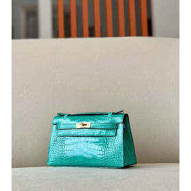 Hermes Kelly Pochette Alligator Braise (95) Gold Hardware Green