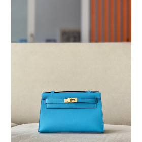 Hermes Kelly Pochette Swift Craie (10) Gold Hardware Blue