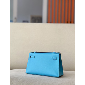 Hermes Kelly Pochette Swift Craie (10) Gold Hardware Blue