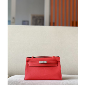 Hermes Kelly Pochette Epsom Jaune Amber (9D) Palladium Hardware Red