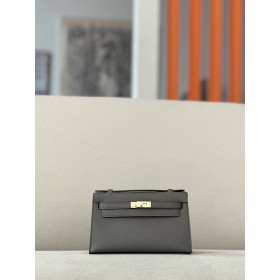 Hermes Kelly Pochette Epsom Craie (10) Gold Hardware Dark Brown