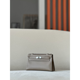 Hermes Kelly 25 Ostrich Gris Agate (82) Gold Hardware Dark Brown