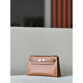 Hermes Kelly Pochette Epsom Craie (10) Palladium Hardware Brown