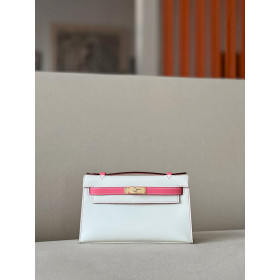 Hermes Kelly Pochette Alligator Braise (95) Palladium Hardware White