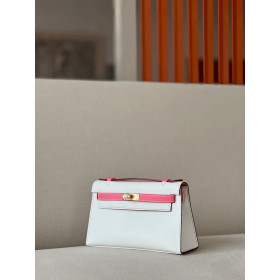 Hermes Kelly Pochette Alligator Braise (95) Palladium Hardware White