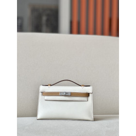 Hermes Jypsiere Mini Swift Mauve Pale(09) Gold Hardware White