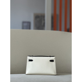 Hermes Kelly Pochette Alligator Chai (0M) Gold Hardware White