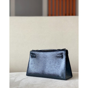 Hermes Kelly Pochette Alligator Nior (89) Palladium Hardware Black