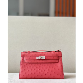Hermes Kelly Pochette Swift Gris Mouette (4Z) Gold Hardware Red