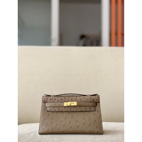Hermes Kelly Pochette Epsom du Nord (P3) Palladium Hardware Dark Brown
