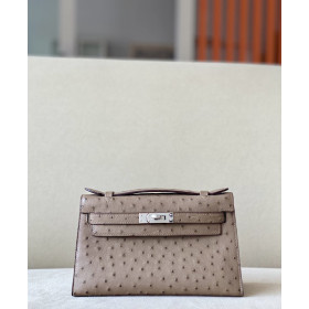 Hermes Kelly Pochette Epsom Bougainviuier (A5) Palladium Hardware Dark Brown