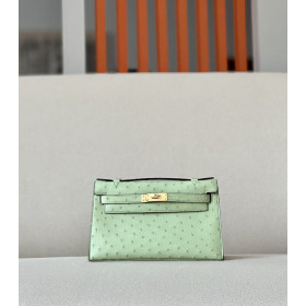 Hermes Kelly Pochette Epsom Etain (8F) Gold Hardware Light Green