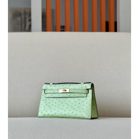 Hermes Kelly Pochette Epsom Etain (8F) Gold Hardware Light Green