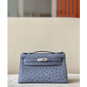 Hermes Kelly Pochette Epsom Gold (37) Palladium Hardware Blue