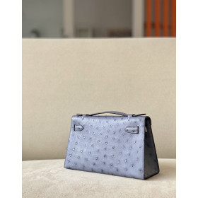 Hermes Kelly Pochette Epsom Gold (37) Palladium Hardware Blue