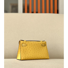 Hermes Kelly Pochette Epsom Nior (89) Palladium Hardware Yellow