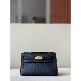 Hermes Kelly Pochette Epsom Vert Amande (63) Gold Hardware Black