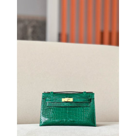 Hermes Kelly Pochette HSS Swift Beton(8L) And Rose Lipstick(U5)Gold Hardware Green