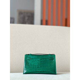 Hermes Kelly Pochette HSS Swift Beton(8L) And Rose Lipstick(U5)Gold Hardware Green