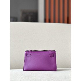 Hermes Kelly Pochette Swift bambou (1K) Palladium Hardware Purple