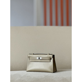 Hermes Kelly Pochette Ostrich Etoupe (18) Gold Hardware Dark Beige