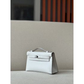 Hermes Kelly Pochette Swift Biscuit (4B) Gold Hardware White