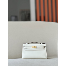 Hermes Kelly Pochette Ostrich Nior (89) Gold Hardware White