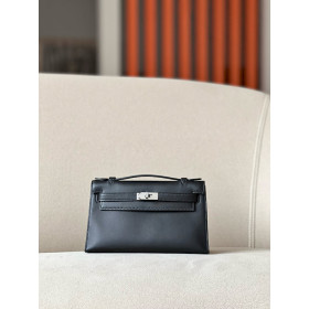 Hermes Kelly Pochette Swift Atoll (3P) Gold Hardware Black