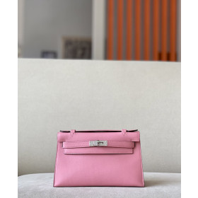 Hermes Kelly Pochette Epsom Rouge Casaque (Q5) Palladium Hardware Pink