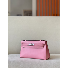 Hermes Kelly Pochette Epsom Rouge Casaque (Q5) Palladium Hardware Pink