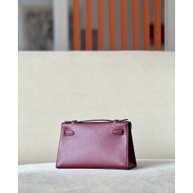 Hermes Kelly Pochette Epsom Vert Criquet (3I) Gold Hardware Burgundy Red
