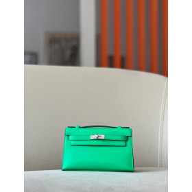 Hermes Kelly Pochette Swift Marfa (8Q) Palladium Hardware Green