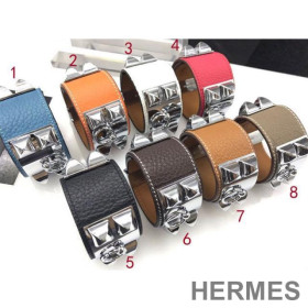 Hermes Large Collier De Chien Bracelets Brown and Dark Grey