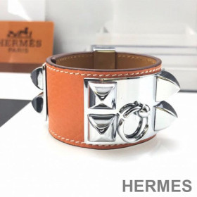 Hermes Large Collier De Chien Bracelets Brown and Dark Grey