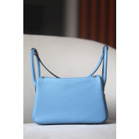 Hermes Lindy Mini HSS Clemence Moka (44) And New Bleu Jean(D) Gold Hardware Blue