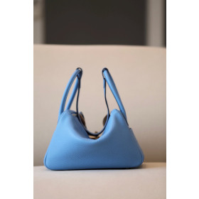 Hermes Lindy Mini HSS Swift Gris Asphalte(M8) And Rose Pourpre(L3)Gold Hardware Blue