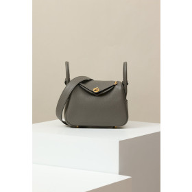 Hermes Lindy 26 Clemence Clemence Bleu Lin (J7) Palladium Hardware Elephant Grey