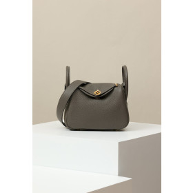 Hermes Lindy Mini Clemence Beton (8L) Palladium Hardware Dark Brown