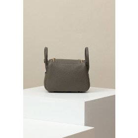 Hermes Lindy Mini Clemence Beton (8L) Palladium Hardware Dark Brown