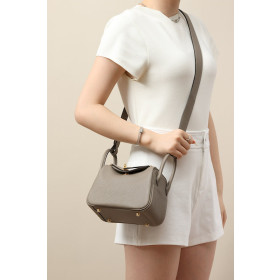 Hermes Lindy Mini Clemence Craie (10) Gold Hardware Elephant Grey