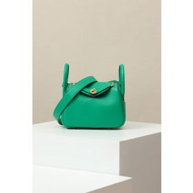Hermes Lindy Mini Clemence Etain (8F) Gold Hardware Green