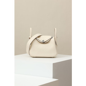 Hermes Lindy Mini Clemence Etoupe (18) Palladium Hardware White