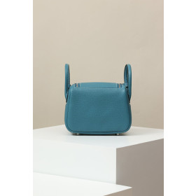 Hermes Lindy Mini Clemence Feu (9J) Gold Hardware Blue