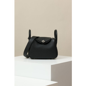 Hermes Lindy Mini Clemence Gris Asphalte (M8) Gold Hardware Black