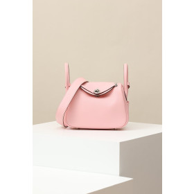 Hermes Lindy Mini Clemence Gris Asphalte (M8) Palladium Hardware Pink