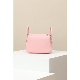Hermes Lindy Mini Clemence Gris Asphalte (M8) Palladium Hardware Pink