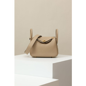 Hermes Lindy Mini Clemence Mauve Pale (09) Palladium Hardware Dark Beige