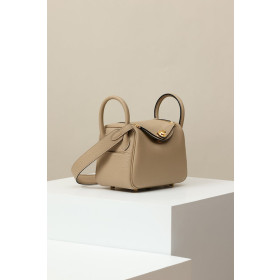 Hermes Lindy Mini Clemence Mauve Pale (09) Palladium Hardware Dark Beige
