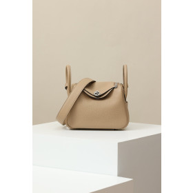 Hermes Lindy Mini Clemence Menthe (6W) Gold Hardware Dark Beige