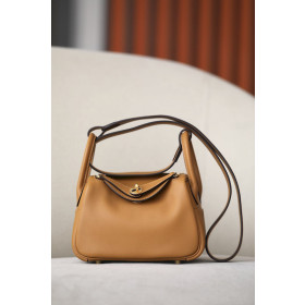 Hermes Lindy Mini Clemence Trench (S2) Palladium Hardware Brown